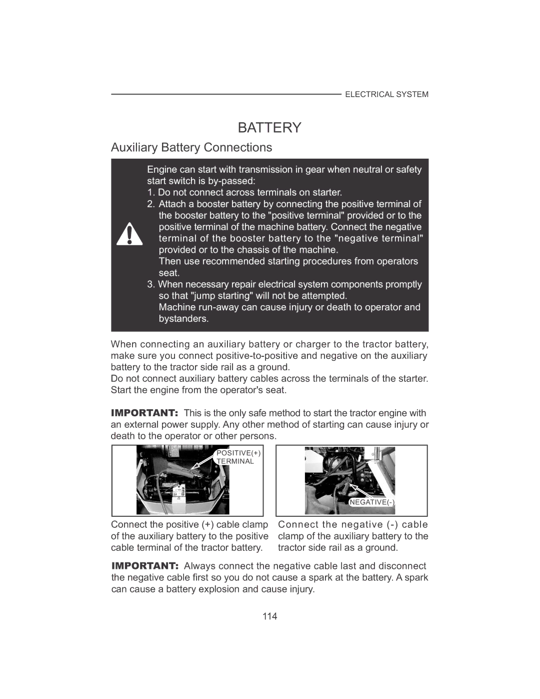 Cub Cadet 7530, 7532 manual Auxiliary Battery Connections 