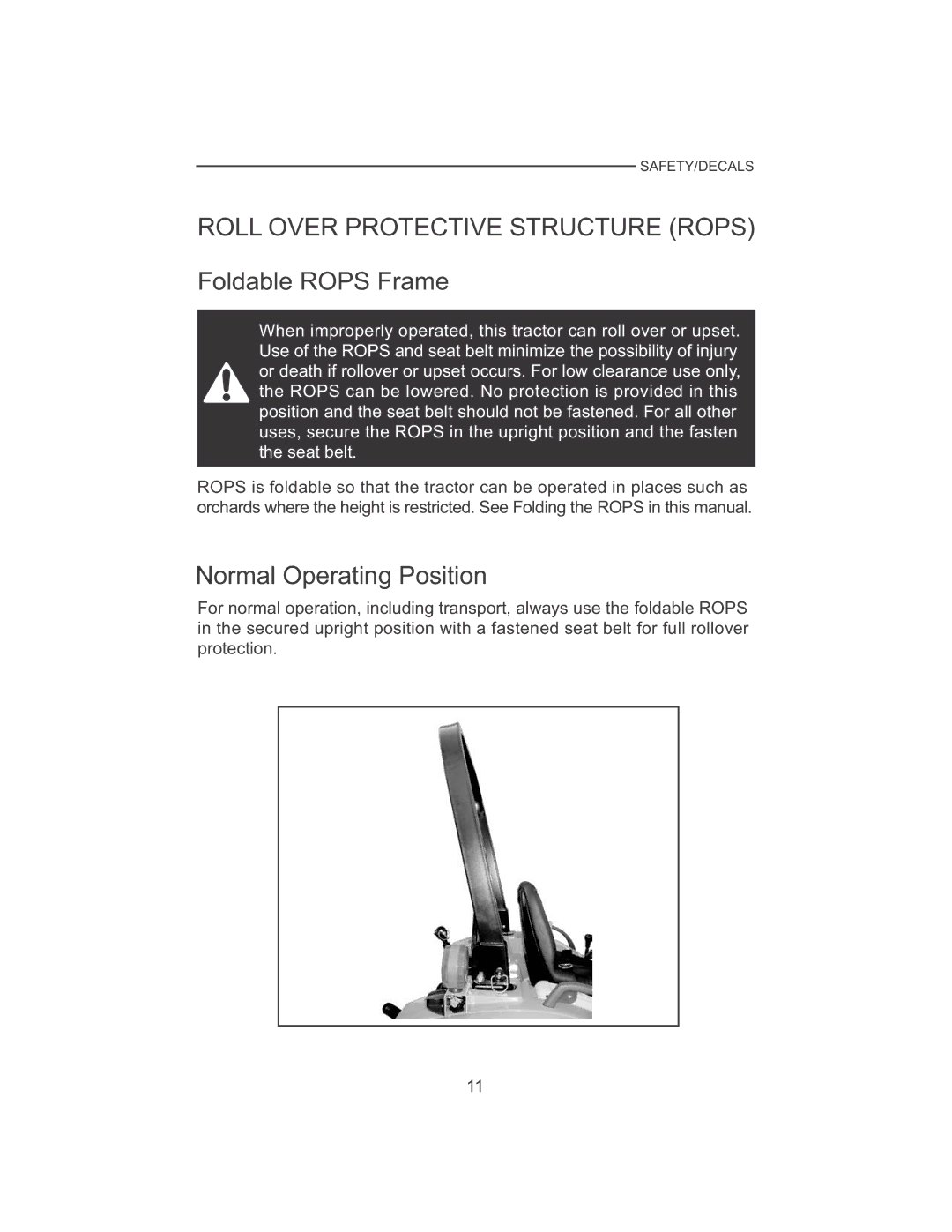 Cub Cadet 7532, 7530 manual Roll Over Protective Structure Rops, Foldable Rops Frame 