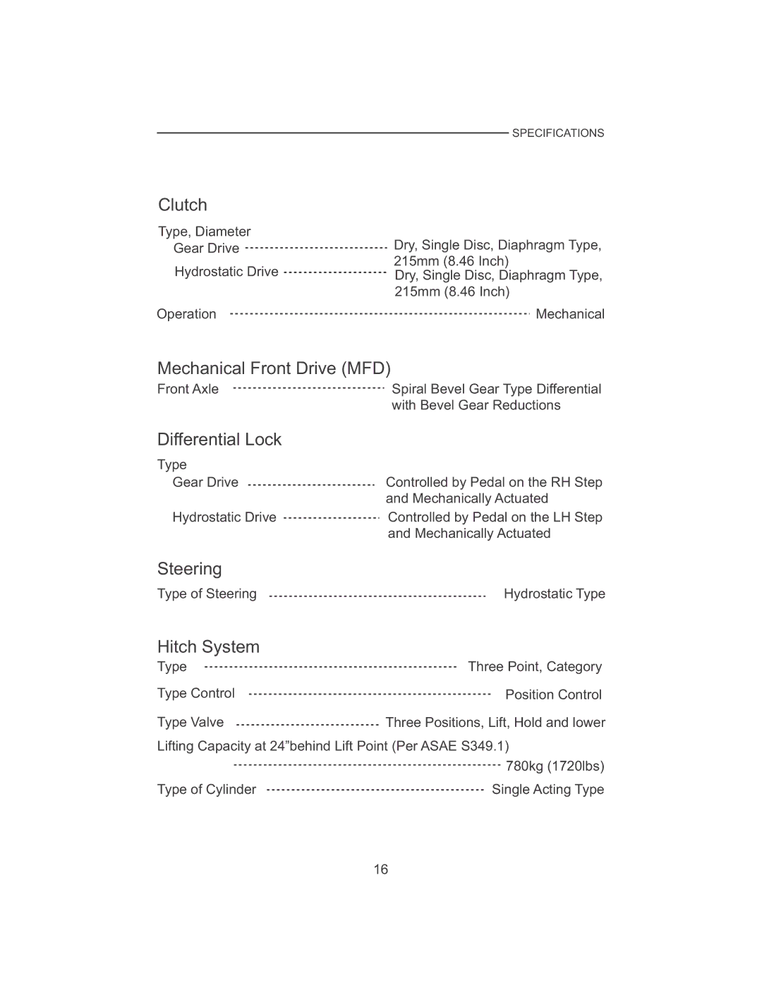 Cub Cadet 7530, 7532 manual Clutch, Mechanical Front Drive MFD, Differential Lock, Steering, Hitch System 