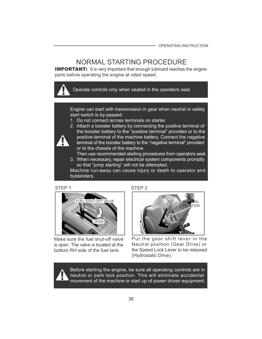 Cub Cadet 7530, 7532 manual Normal Starting Procedure, Step 