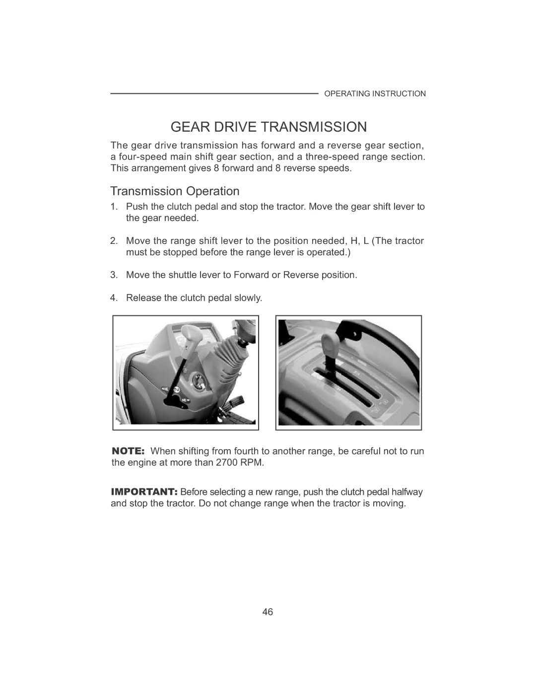 Cub Cadet 7530, 7532 manual Gear Drive Transmission, Transmission Operation 