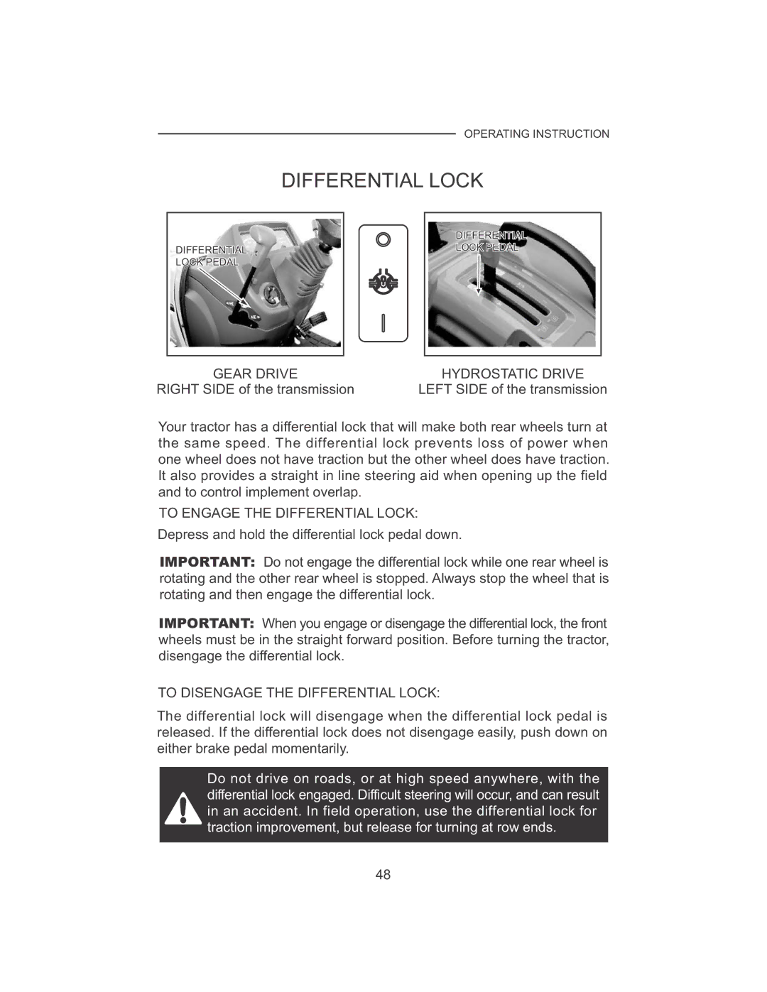 Cub Cadet 7530, 7532 manual Gear Drive, To Engage the Differential Lock, To Disengage the Differential Lock 