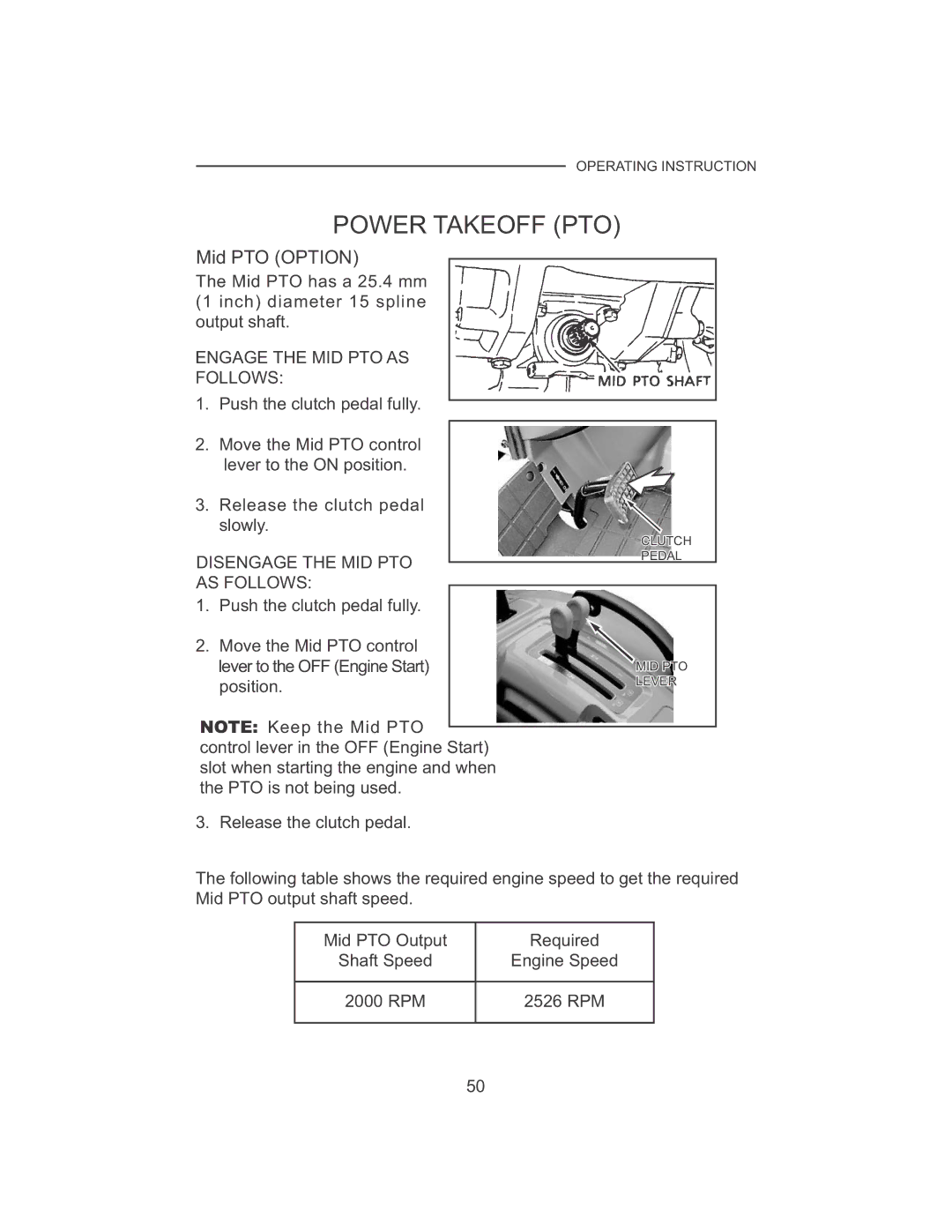 Cub Cadet 7530, 7532 manual Engage the MID PTO AS Follows, Disengage the MID PTO AS Follows 