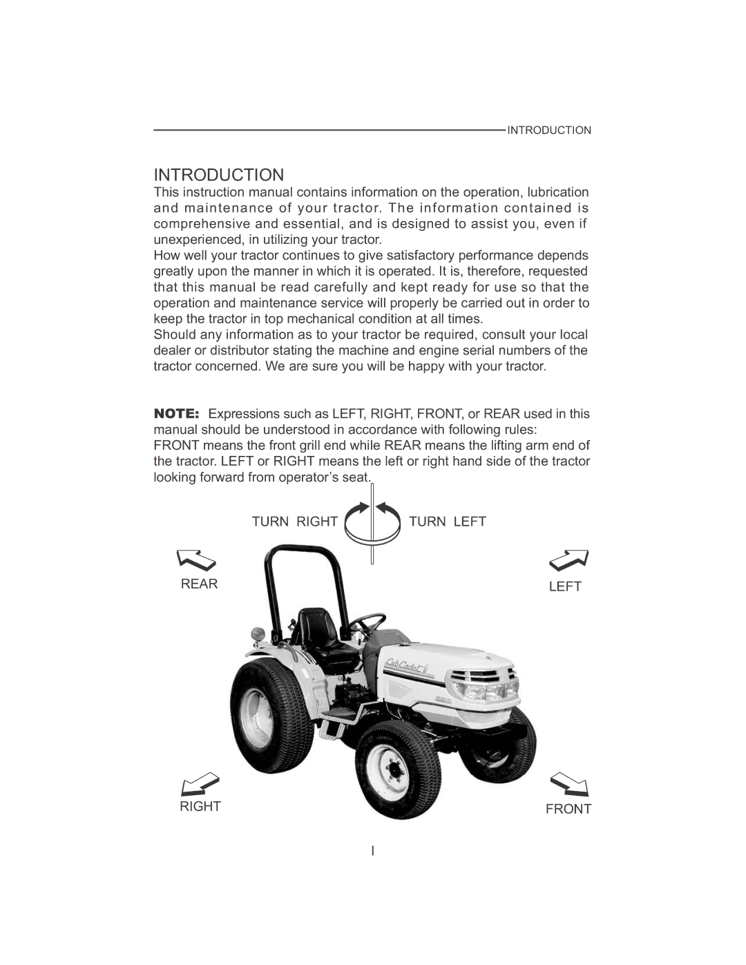 Cub Cadet 7530, 7532 manual Turn Right Turn Left Rear 