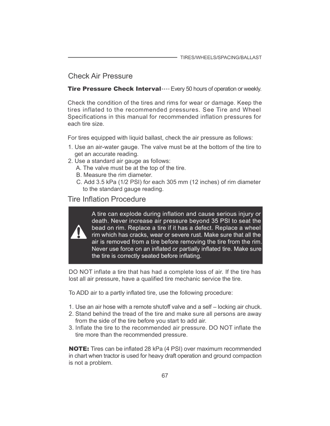 Cub Cadet 7532, 7530 manual Check Air Pressure, Tire Inflation Procedure 