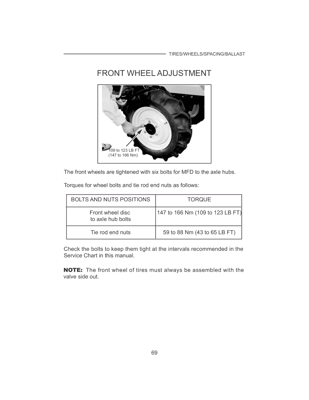 Cub Cadet 7532, 7530 manual Front Wheel Adjustment, Bolts and Nuts Positions Torque 