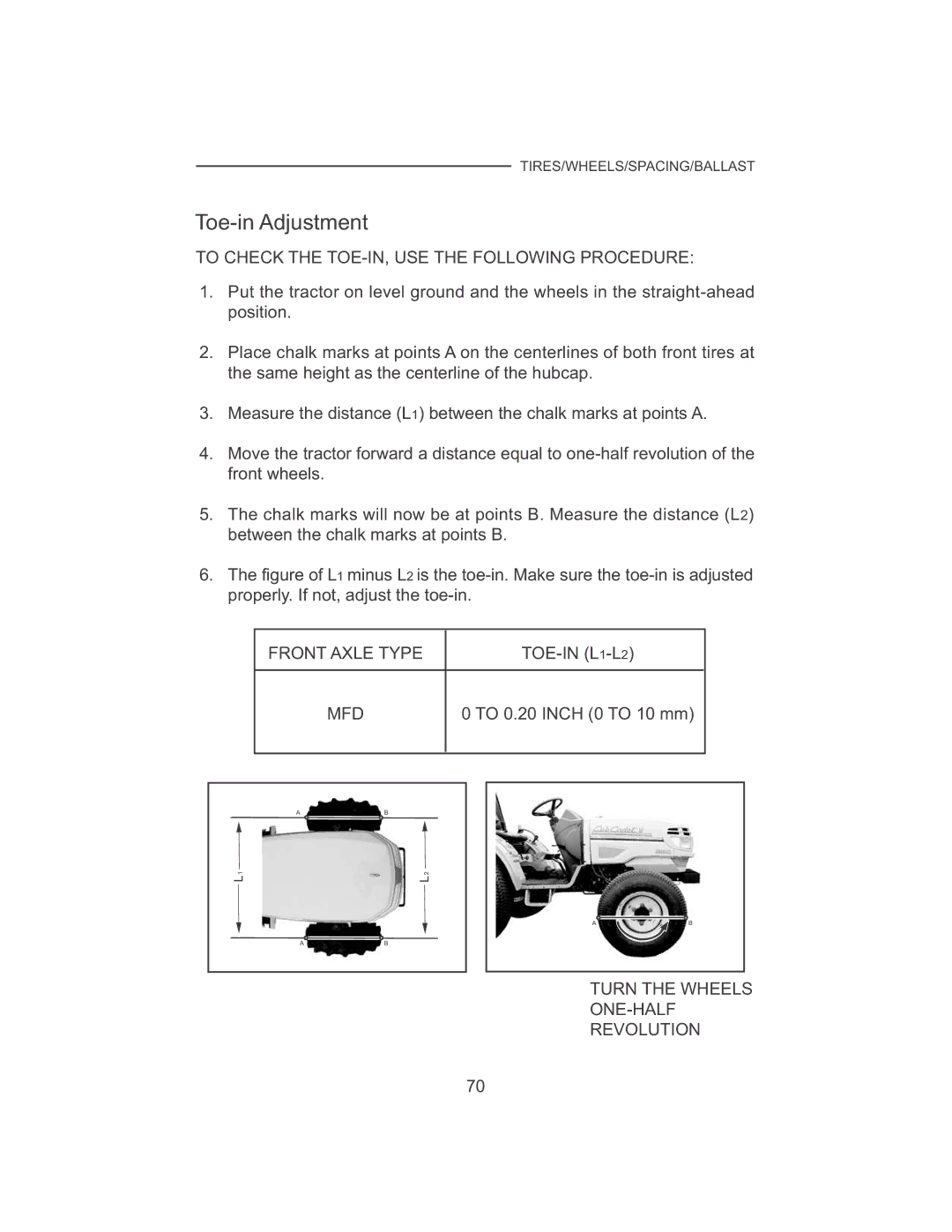 Cub Cadet 7530, 7532 manual Toe-in Adjustment, To Check the TOE-IN, USE the Following Procedure, Front Axle Type, Mfd 