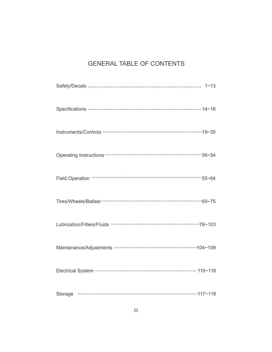 Cub Cadet 7530, 7532 manual General Table of Contents 