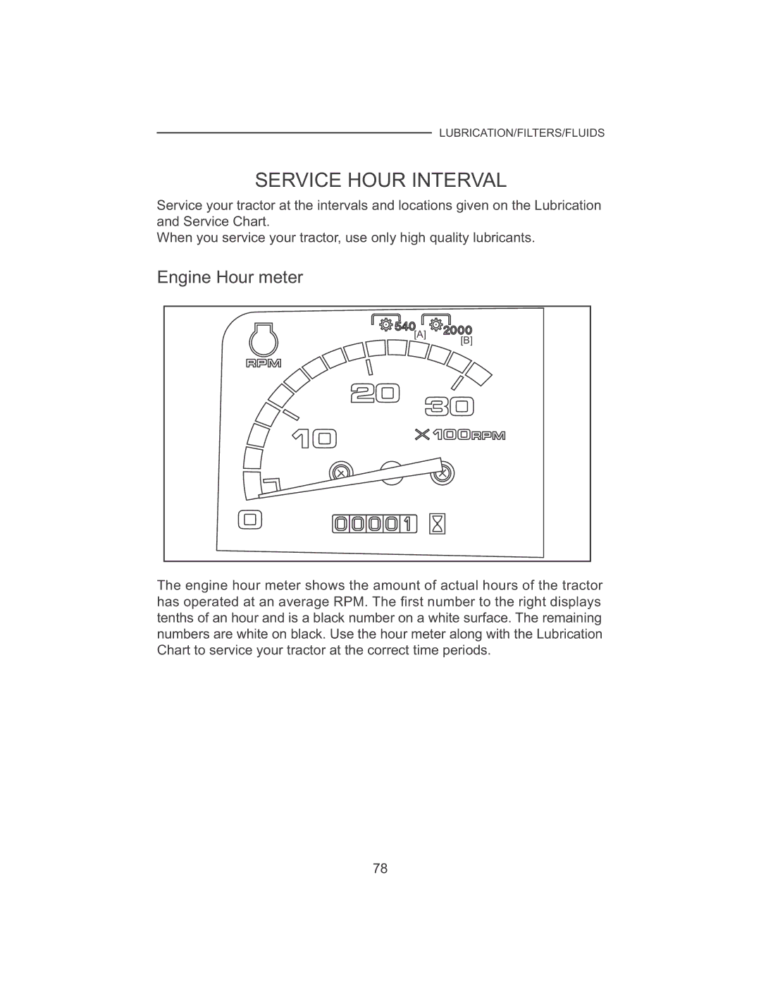 Cub Cadet 7530, 7532 manual Service Hour Interval, Engine Hour meter 