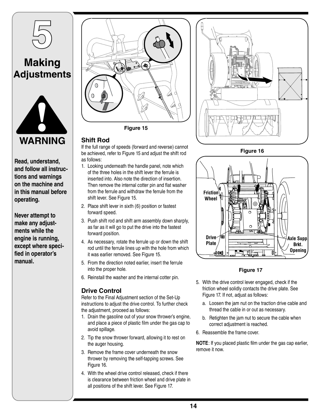 Cub Cadet 769-03268 warranty Making, Adjustments, Shift Rod, Drive Control, Reassemble the frame cover 