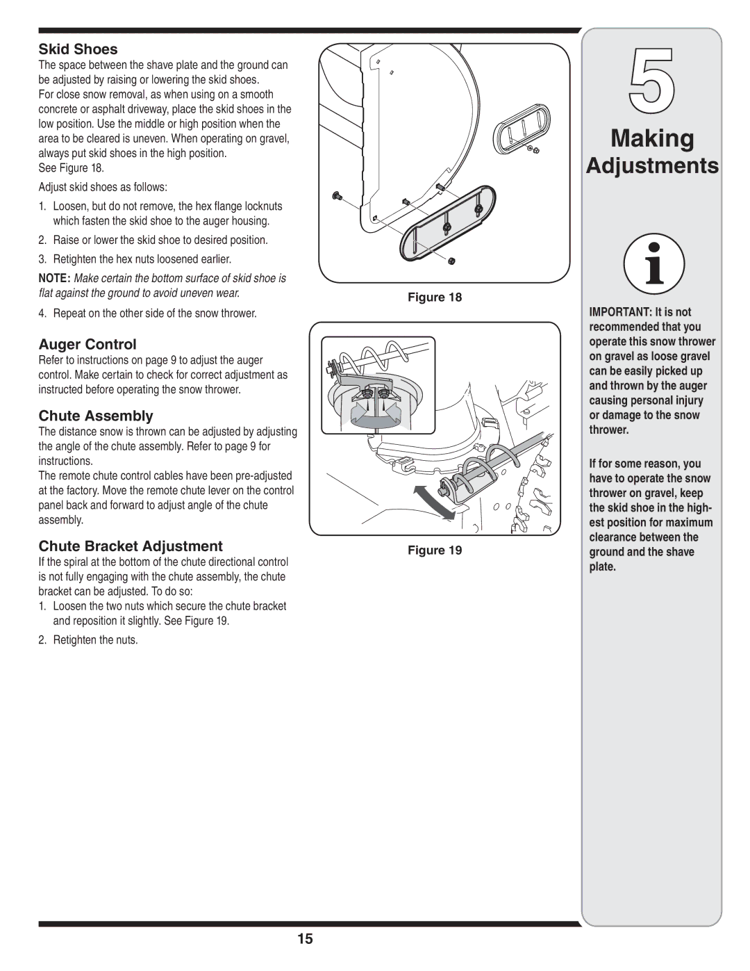 Cub Cadet 769-03268 Auger Control, Chute Assembly, Chute Bracket Adjustment, See Figure Adjust skid shoes as follows 