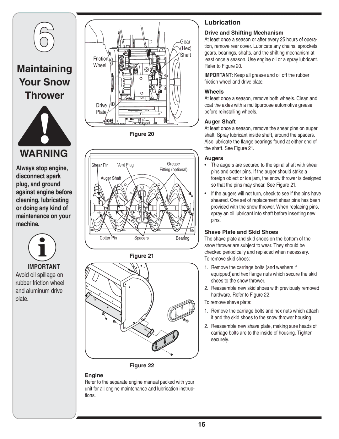 Cub Cadet 769-03268 warranty Maintaining Your Snow Thrower, Lubrication 