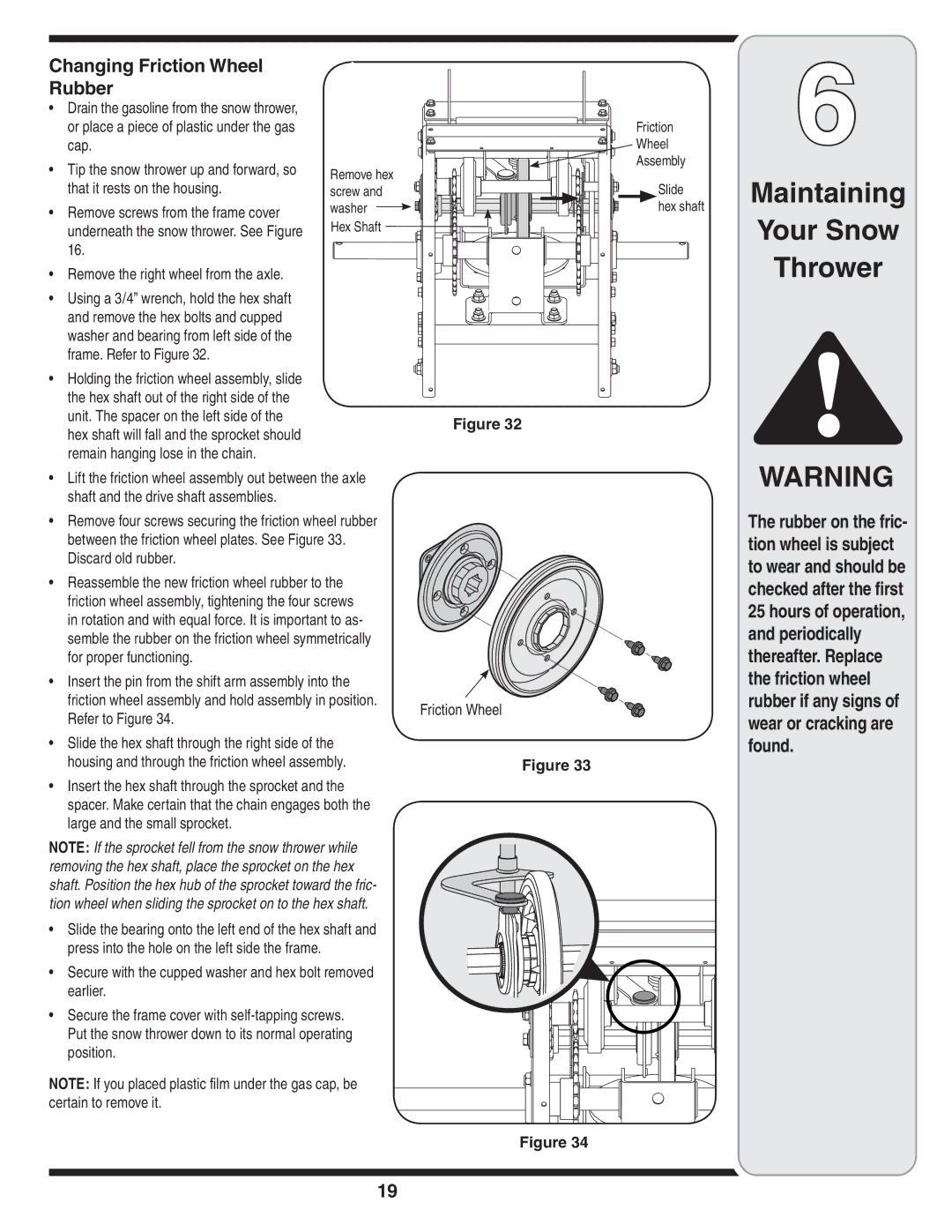 Cub Cadet 769-03268 warranty Changing Friction Wheel Rubber, Friction wheel assembly and hold assembly in position 