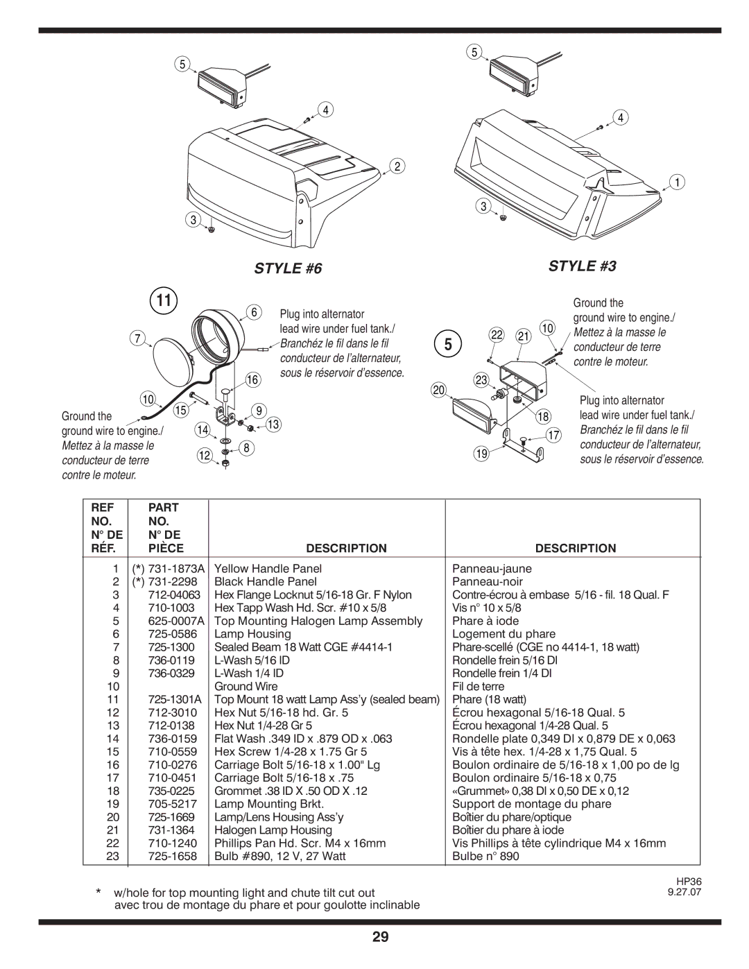 Cub Cadet 769-03268 warranty Plug into alternator Lead wire under fuel tank, Ground wire to engine 