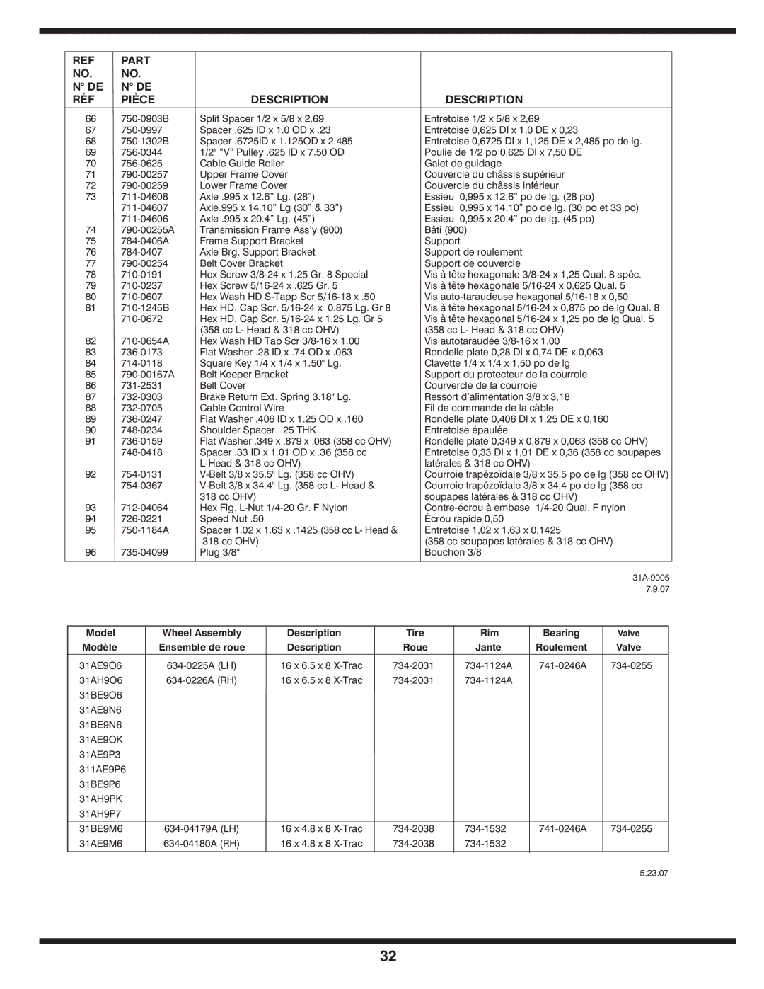 Cub Cadet 769-03268 warranty Part Description RÉF Pièce 