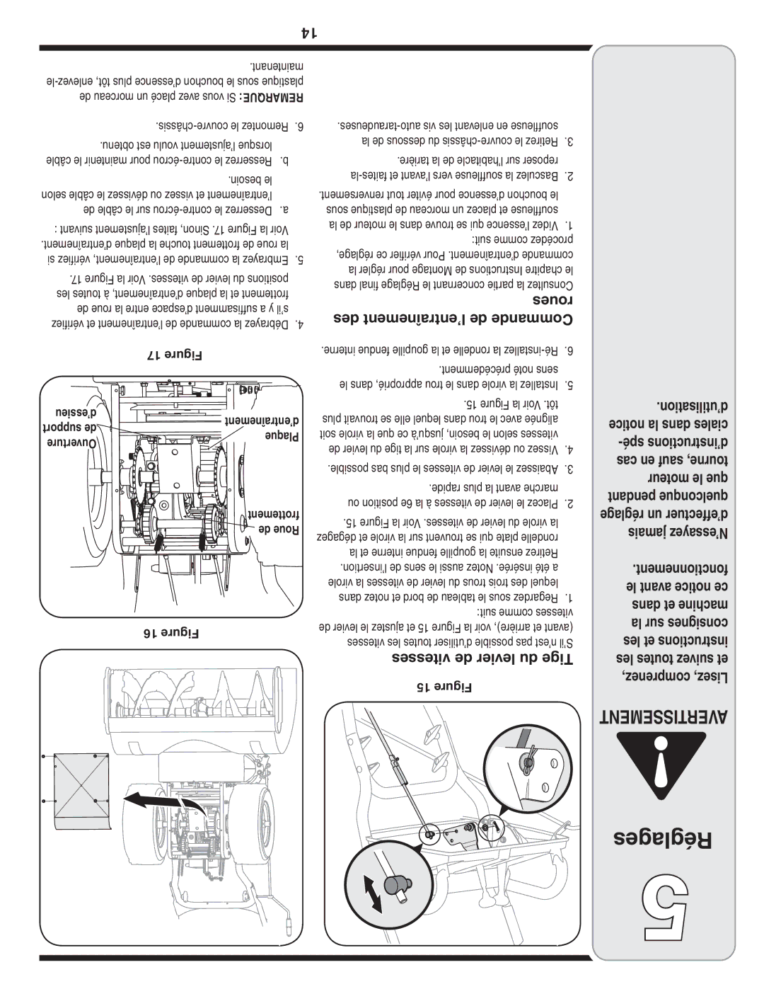 Cub Cadet 769-03268 warranty Des l’entraînement de Commande, Vitesses de levier du Tige, Roues 