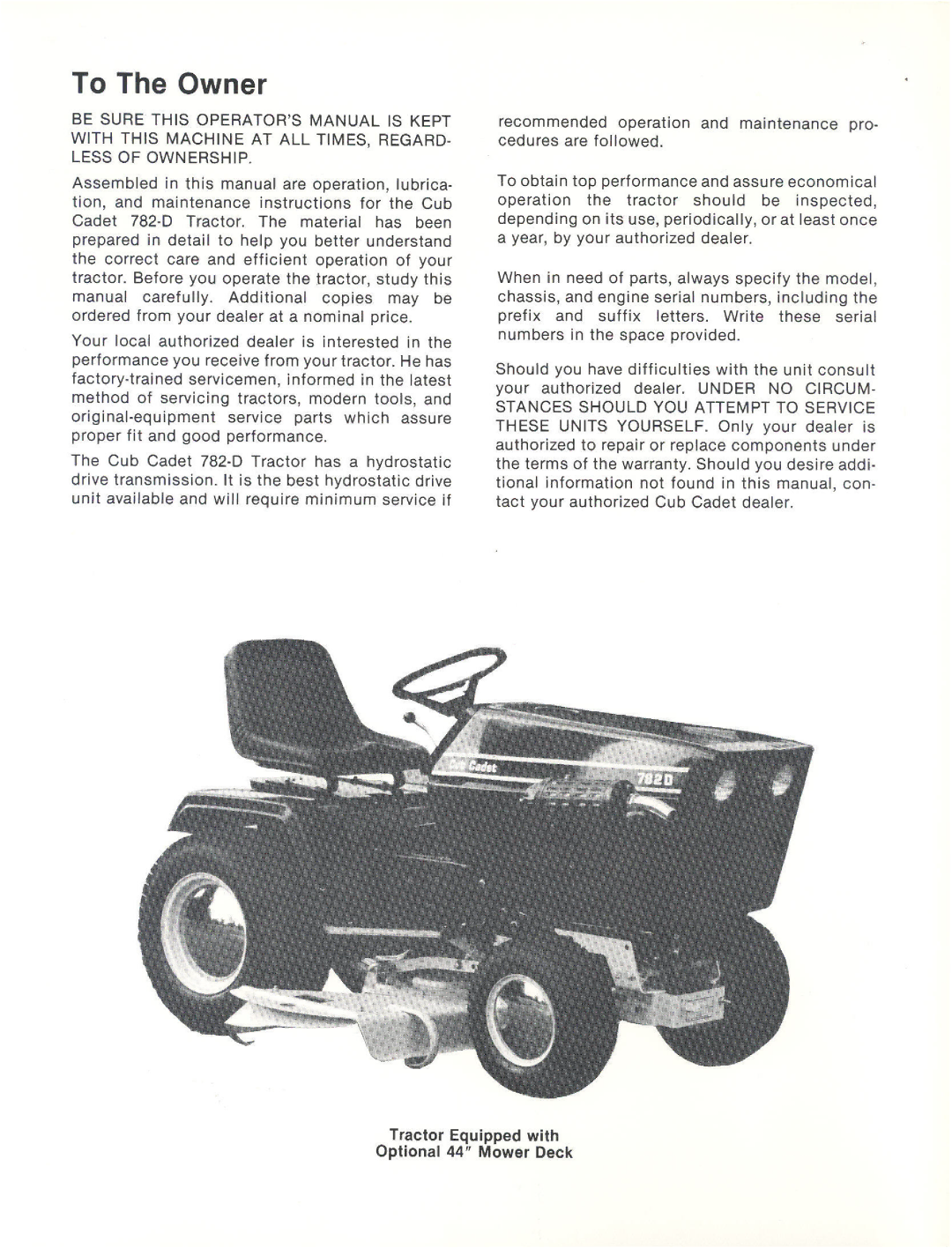 Cub Cadet 782 manual 