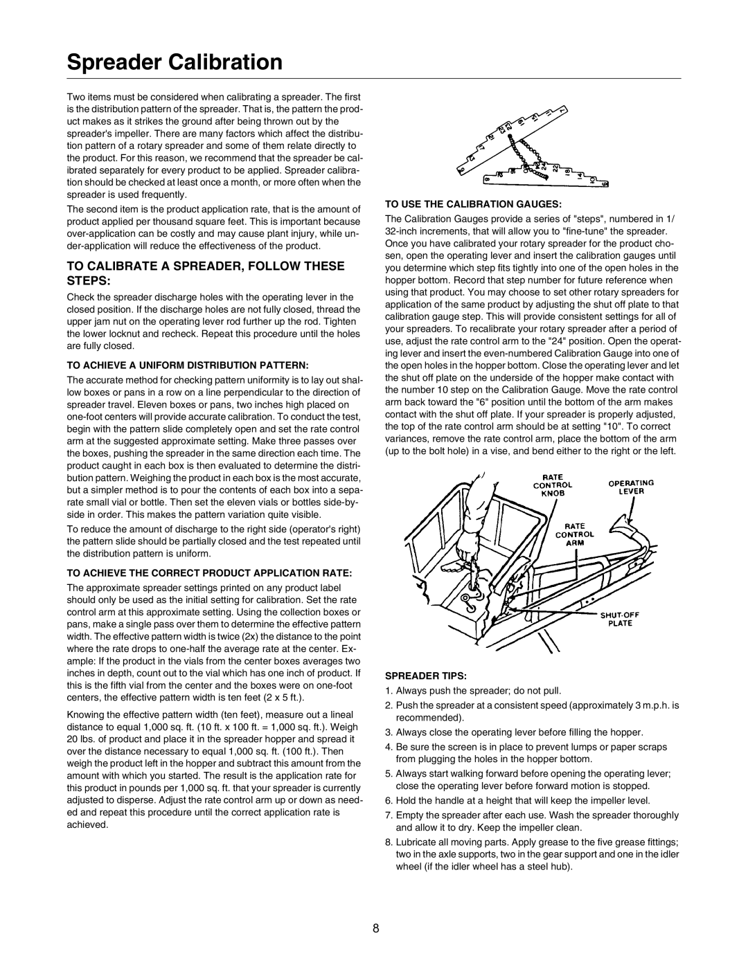 Cub Cadet 80 LB manual Spreader Calibration 