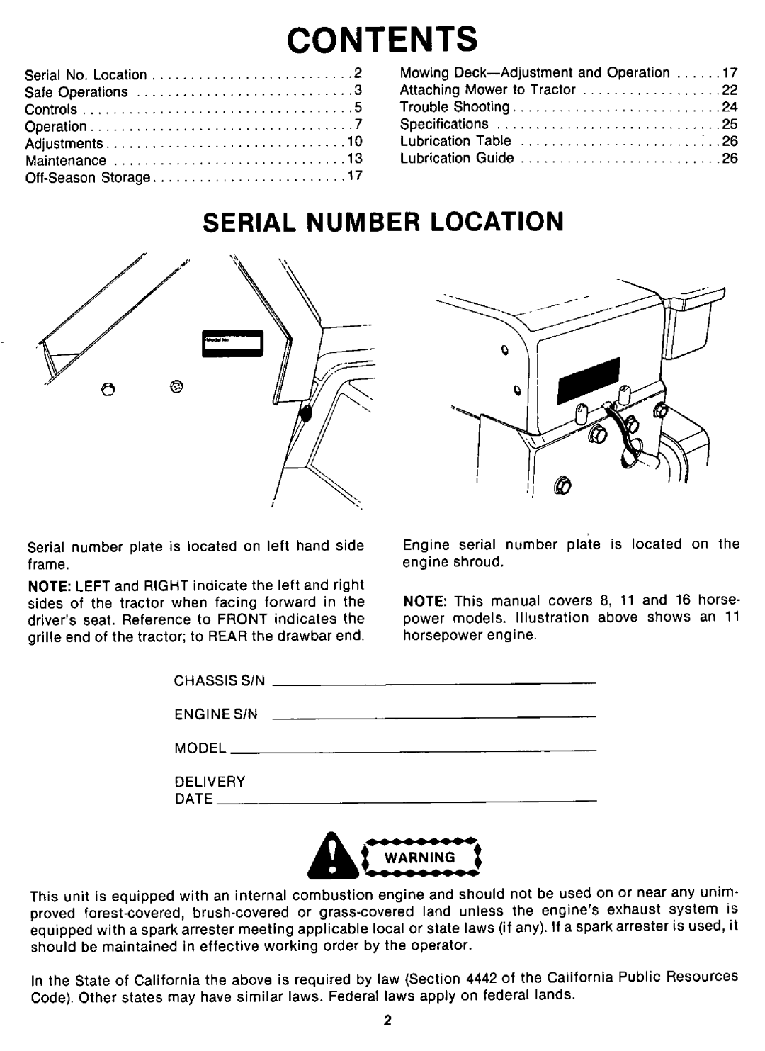 Cub Cadet 1105 (292), 805 (192), 1605 (392) manual 