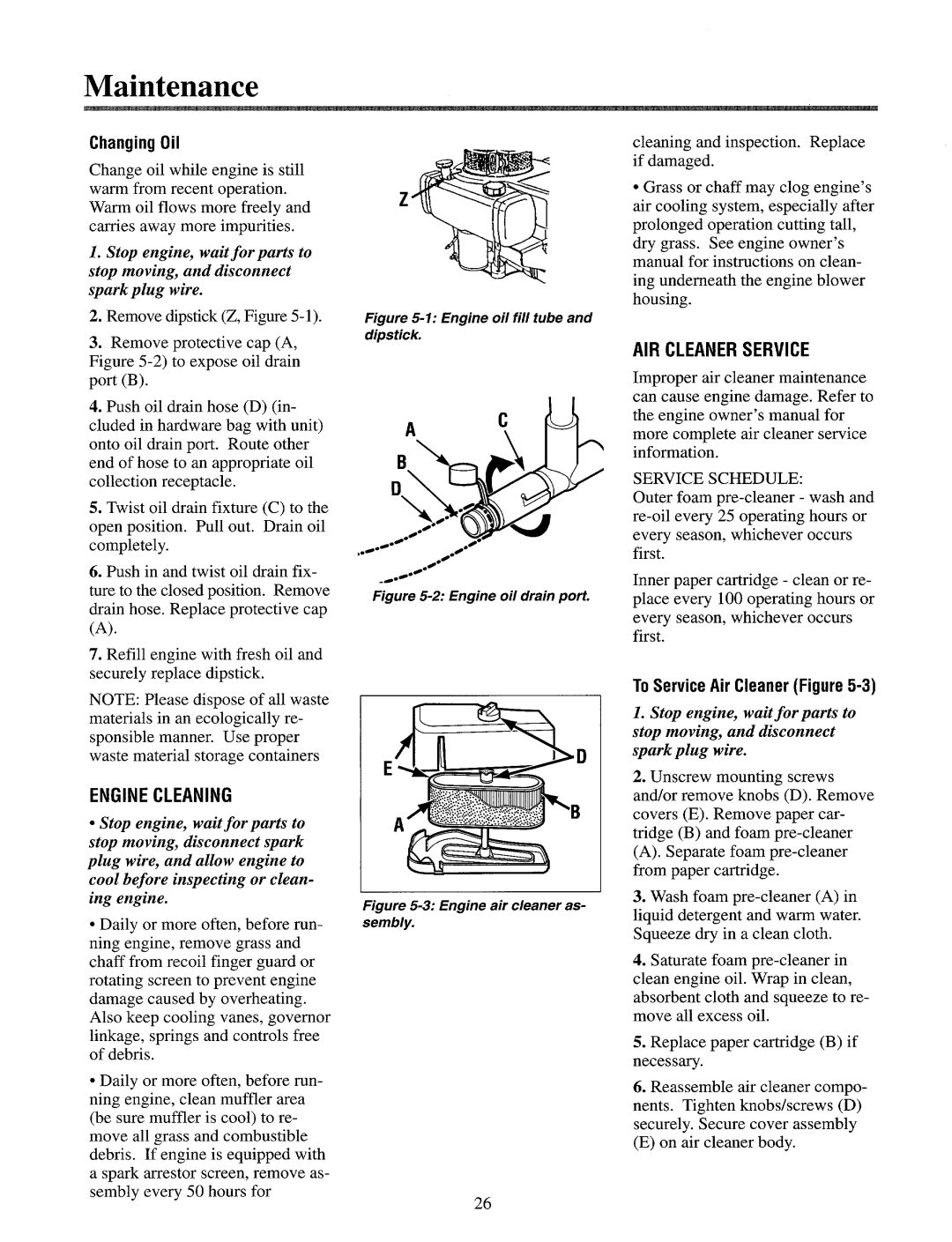 Cub Cadet 833E, 833R manual 