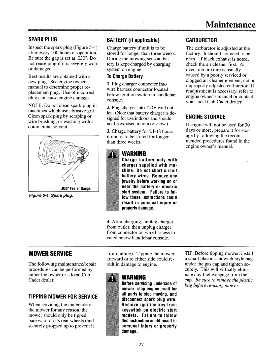 Cub Cadet 833R, 833E manual 