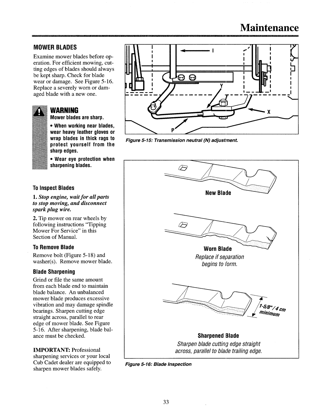 Cub Cadet 833R, 833E manual 