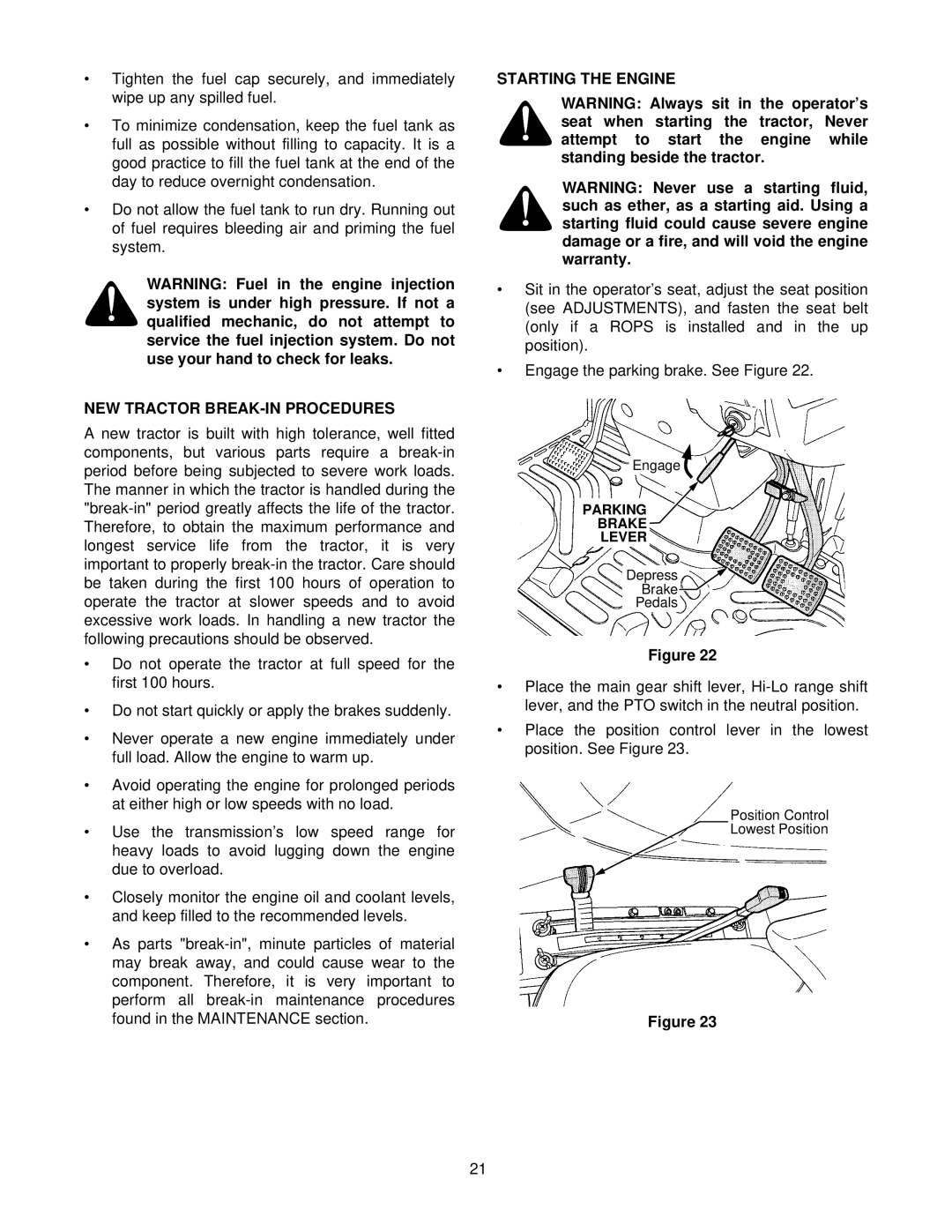 Cub Cadet 8354 manual NEW Tractor BREAK-IN Procedures, Starting the Engine 