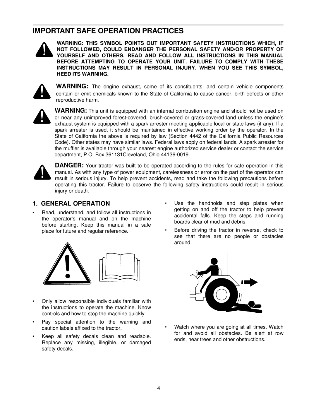 Cub Cadet 8354 manual Important Safe Operation Practices, General Operation 