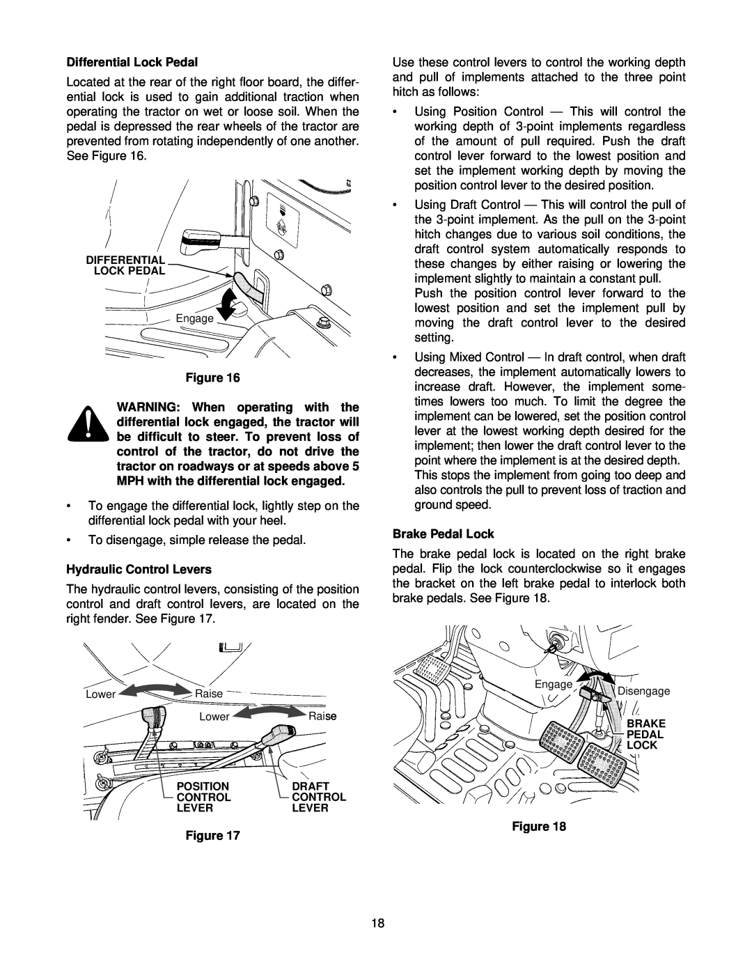 Cub Cadet 8354 manual Differential Lock Pedal, Figure, Hydraulic Control Levers, Brake Pedal Lock 
