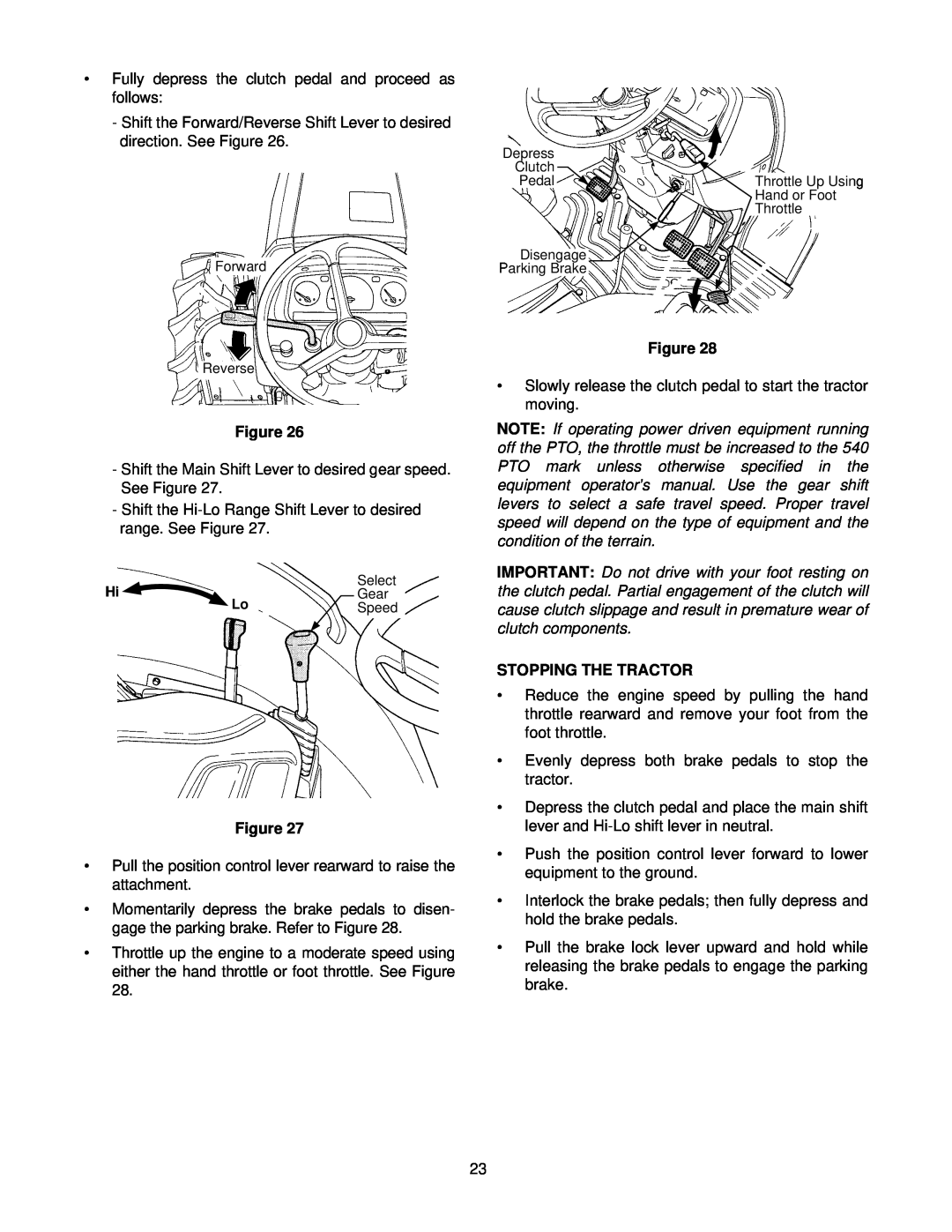 Cub Cadet 8354 manual Figure, Stopping The Tractor 