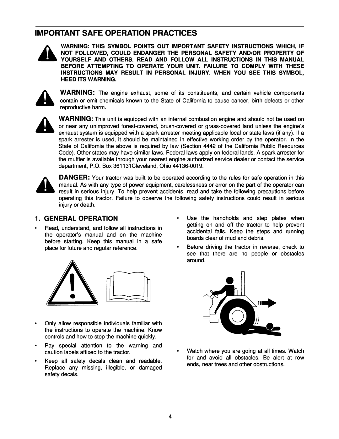 Cub Cadet 8354 manual Important Safe Operation Practices, General Operation 