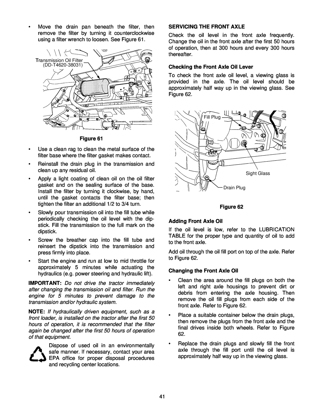Cub Cadet 8354 manual Servicing The Front Axle, Checking the Front Axle Oil Lever, Figure Adding Front Axle Oil 