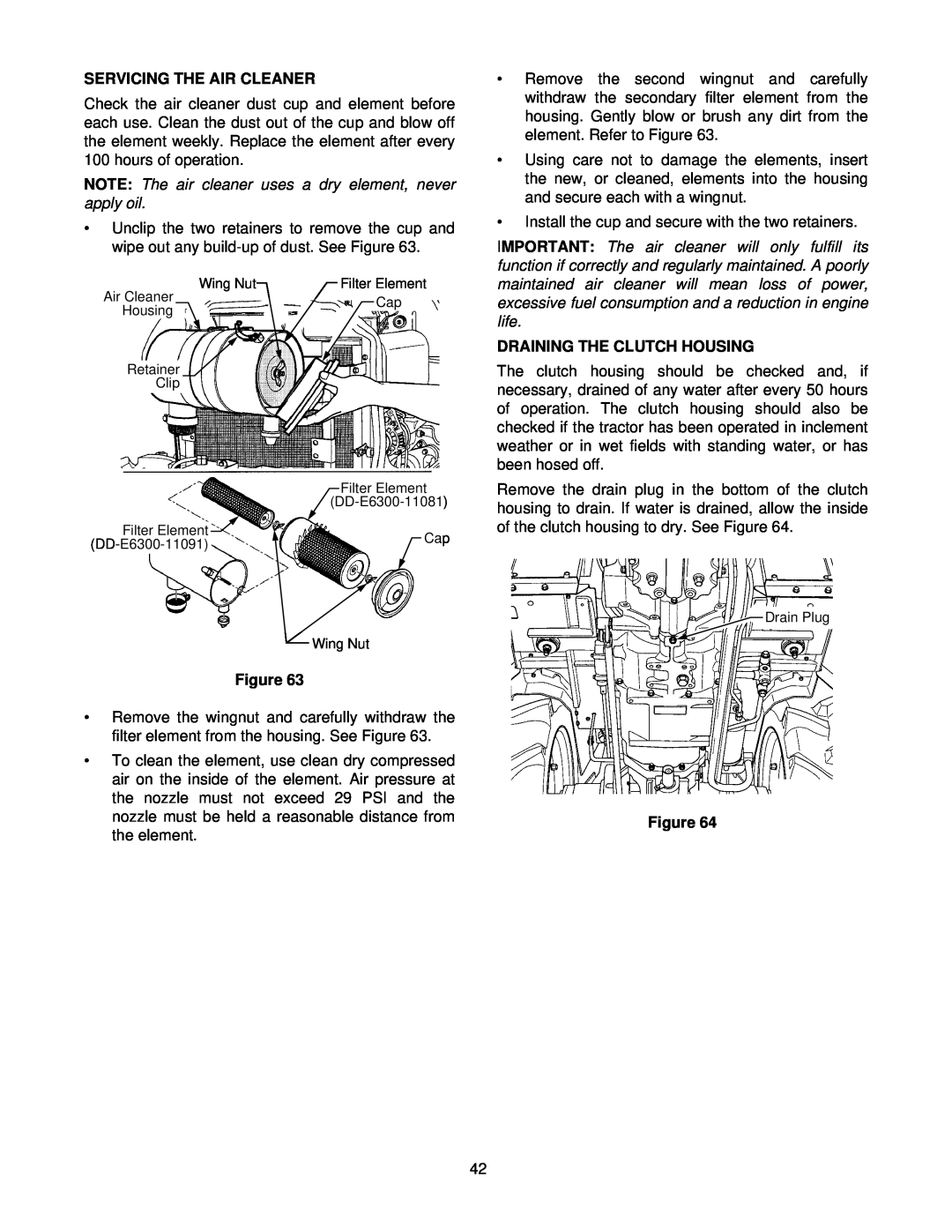 Cub Cadet 8354 manual Servicing The Air Cleaner, Draining The Clutch Housing, Figure 