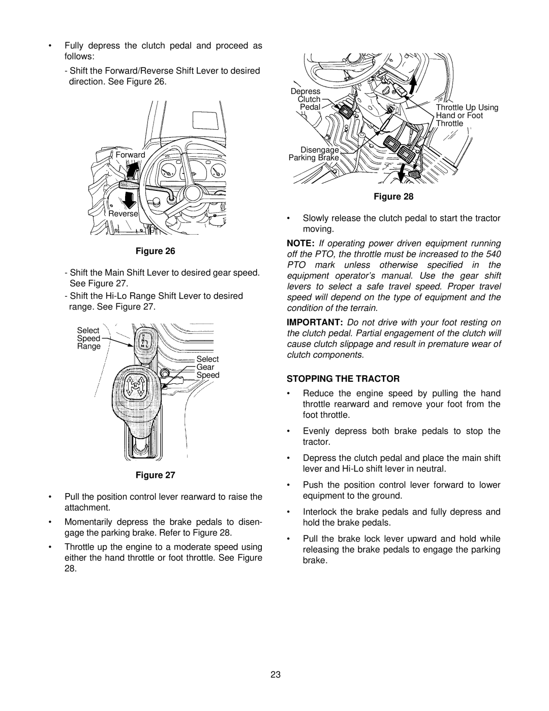 Cub Cadet 8454 manual Stopping the Tractor 