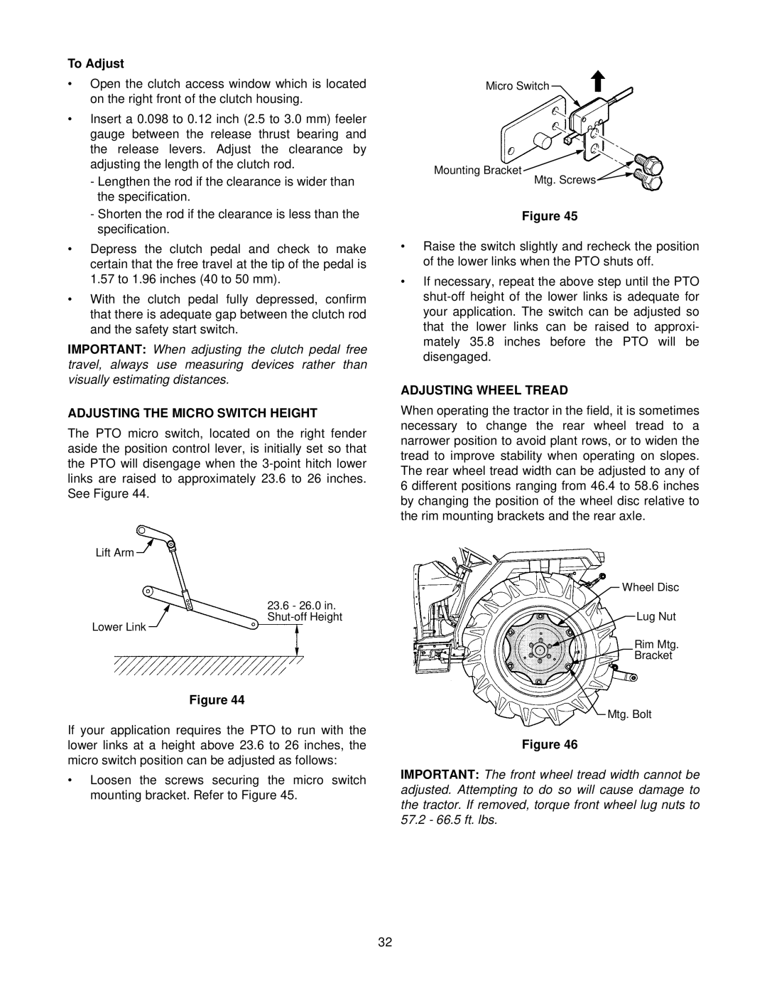 Cub Cadet 8454 manual To Adjust, Adjusting the Micro Switch Height, Adjusting Wheel Tread 