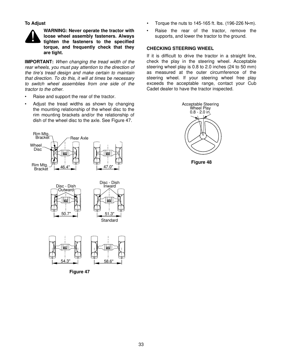 Cub Cadet 8454 manual Checking Steering Wheel 