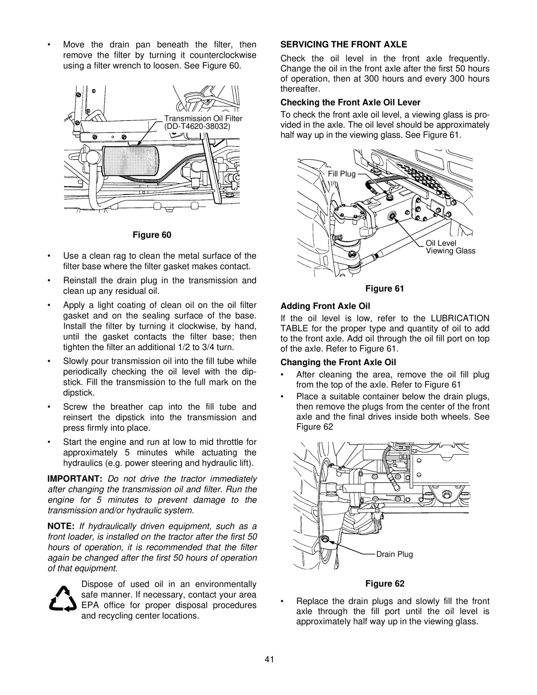 Cub Cadet 8454 manual Servicing the Front Axle, Checking the Front Axle Oil Lever, Adding Front Axle Oil 