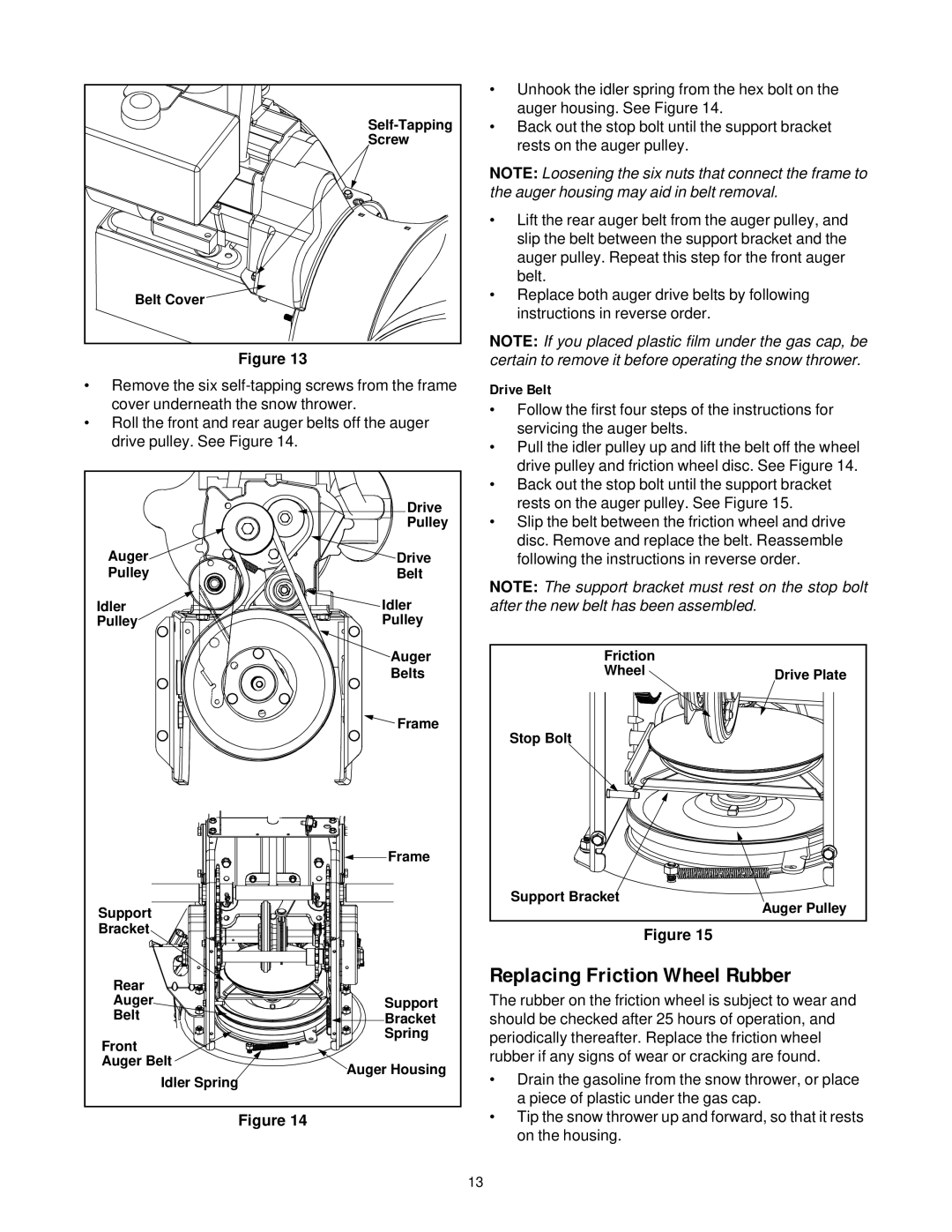 Cub Cadet 850 SWE manual Replacing Friction Wheel Rubber, Drive Belt 