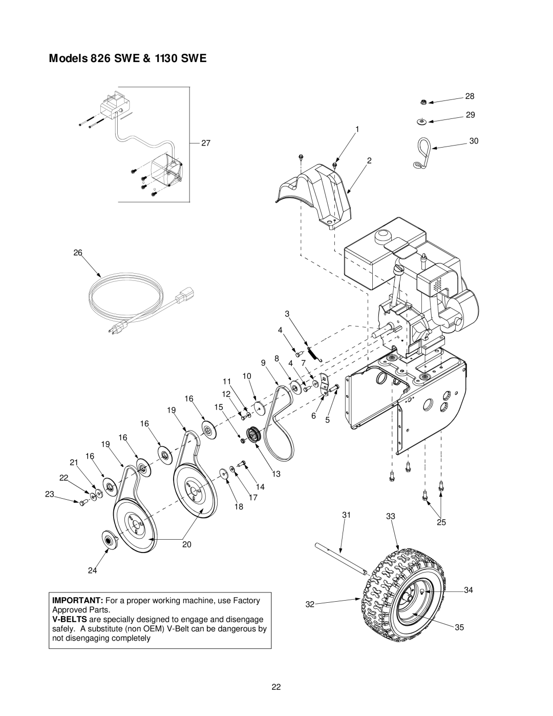 Cub Cadet 850 SWE manual Models 826 SWE & 1130 SWE 