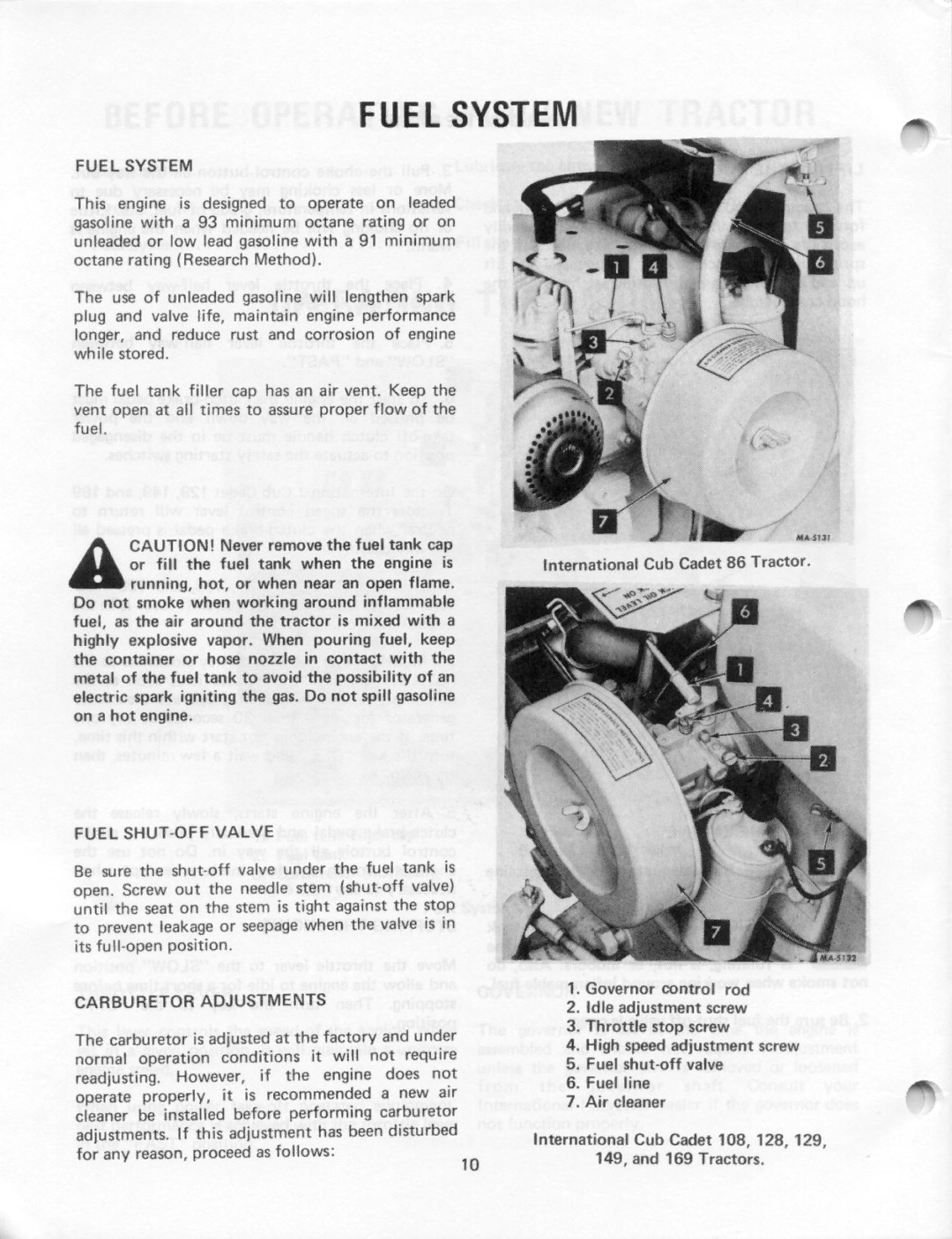 Cub Cadet 128, 86, 129, 169, 149, 108 manual 