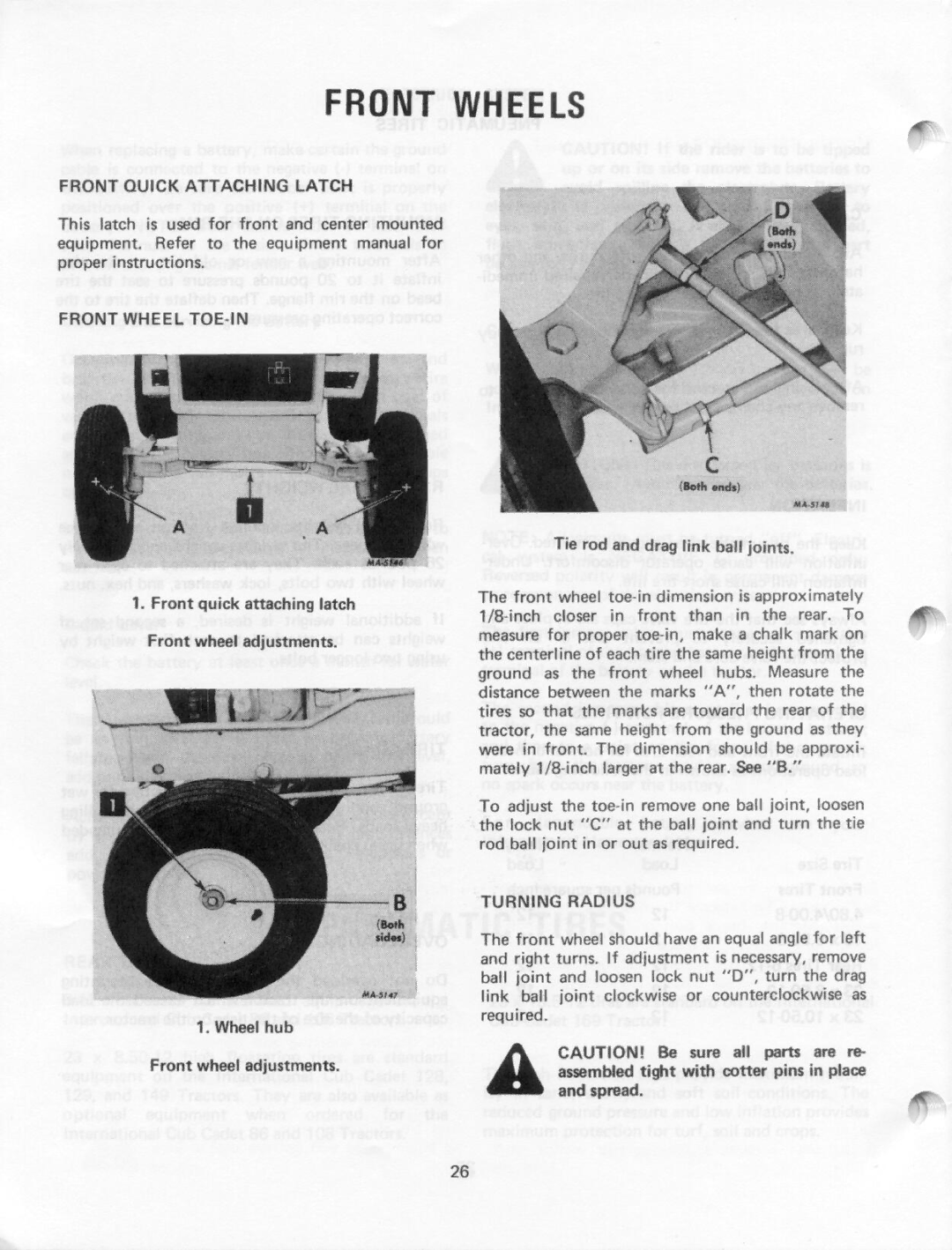 Cub Cadet 108, 86, 128, 129, 169, 149 manual 