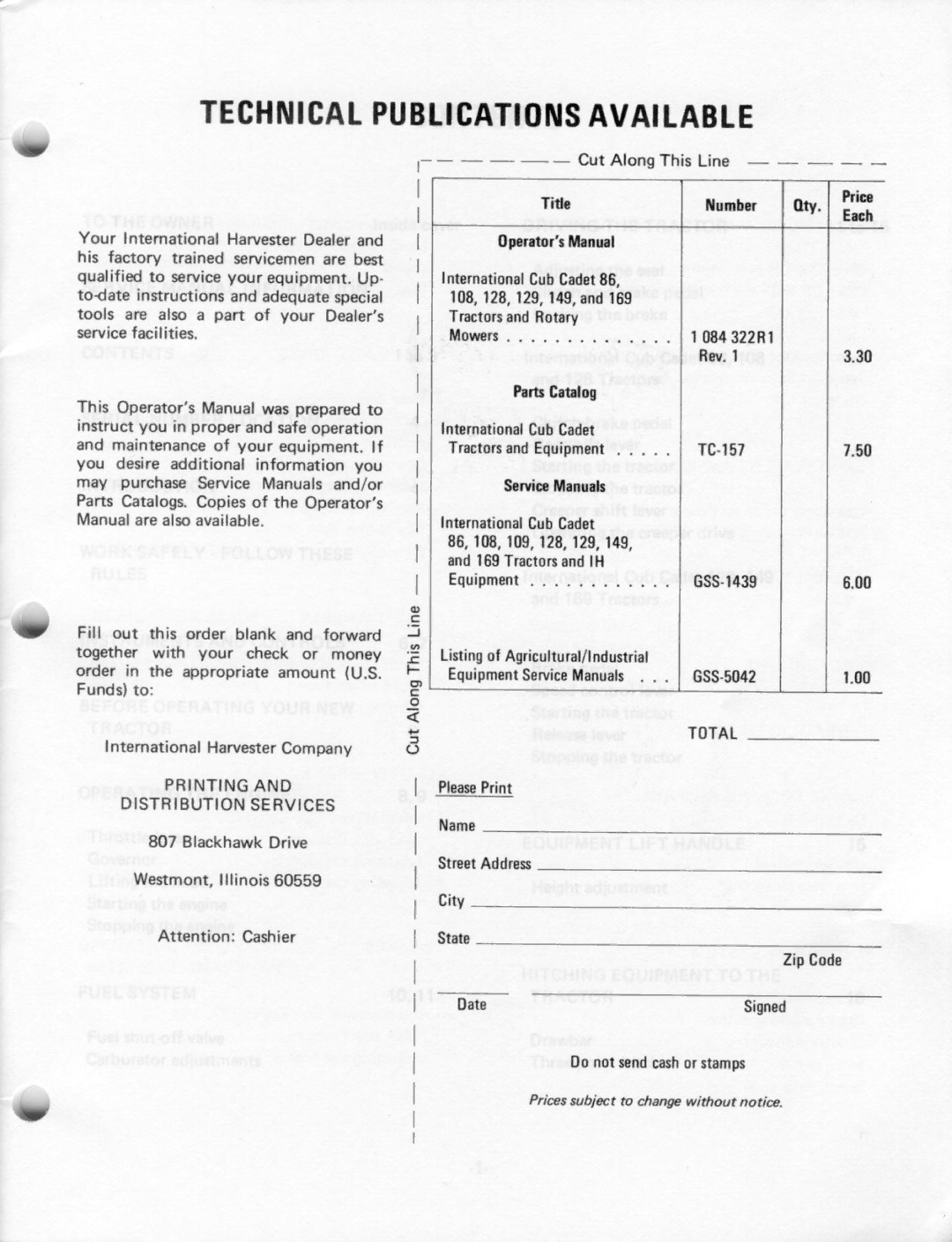 Cub Cadet 169, 86, 128, 129, 149, 108 manual 