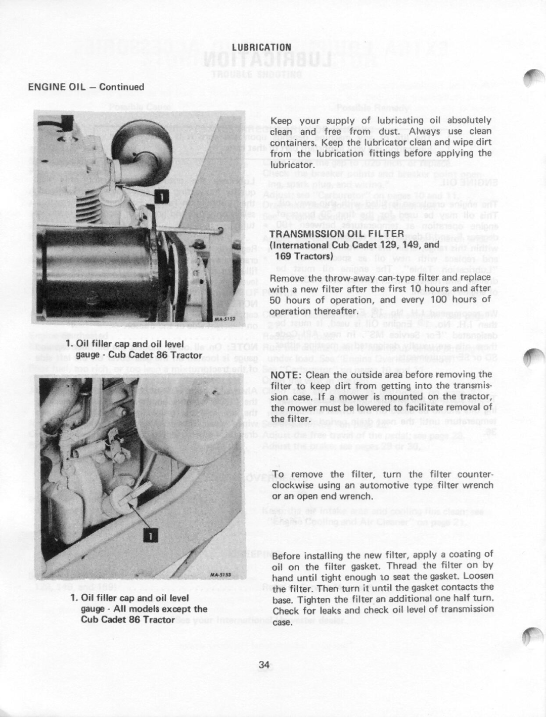 Cub Cadet 128, 86, 129, 169, 149, 108 manual 