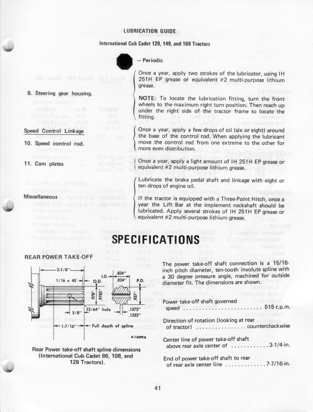 Cub Cadet 129, 86, 128, 169, 149, 108 manual 