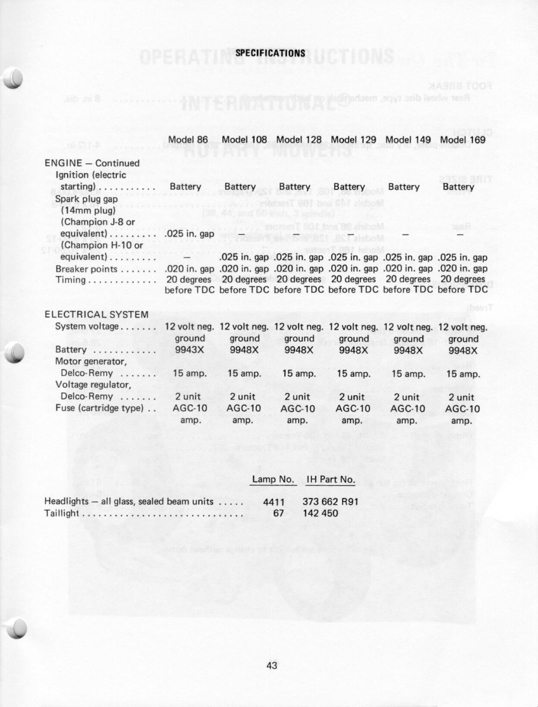 Cub Cadet 149, 86, 128, 129, 169, 108 manual 