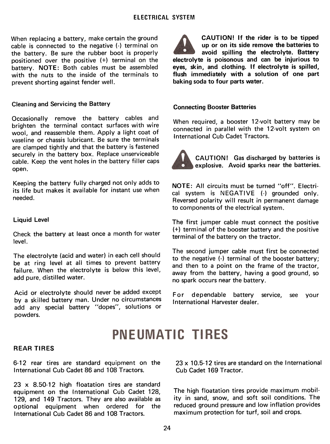 Cub Cadet 129, 86, 128, 169, 149, 108 manual Needed, Level, ConnectingBoosterBatteries, Rear Tires 