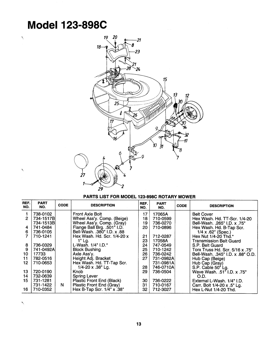 Cub Cadet 898C manual 