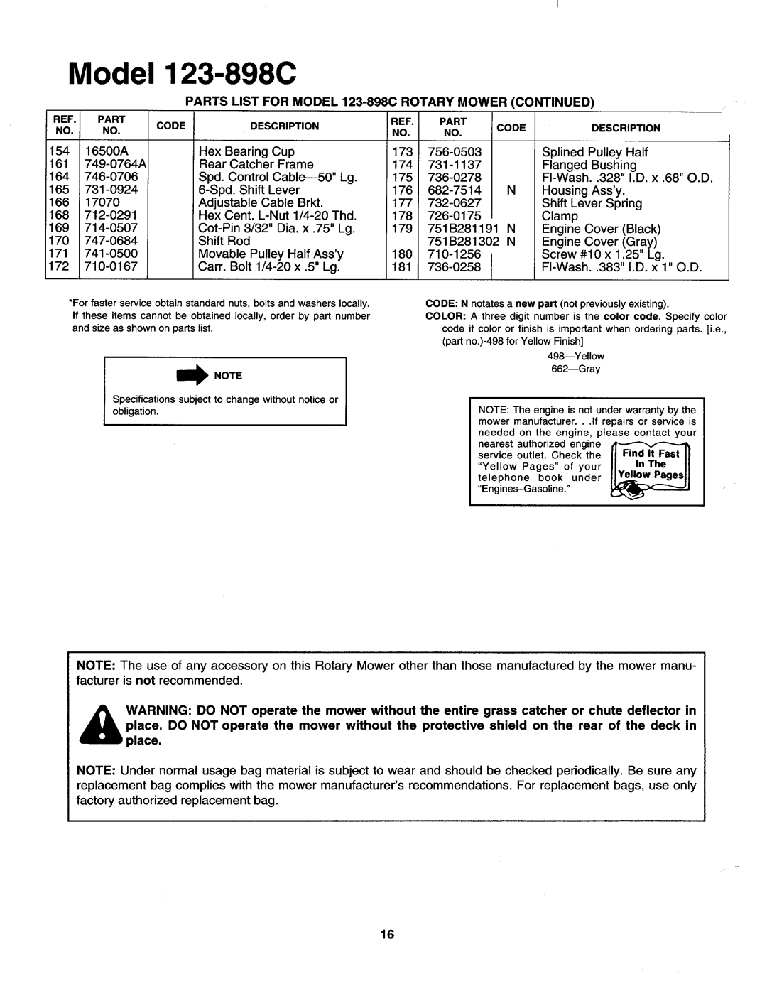 Cub Cadet 898C manual 