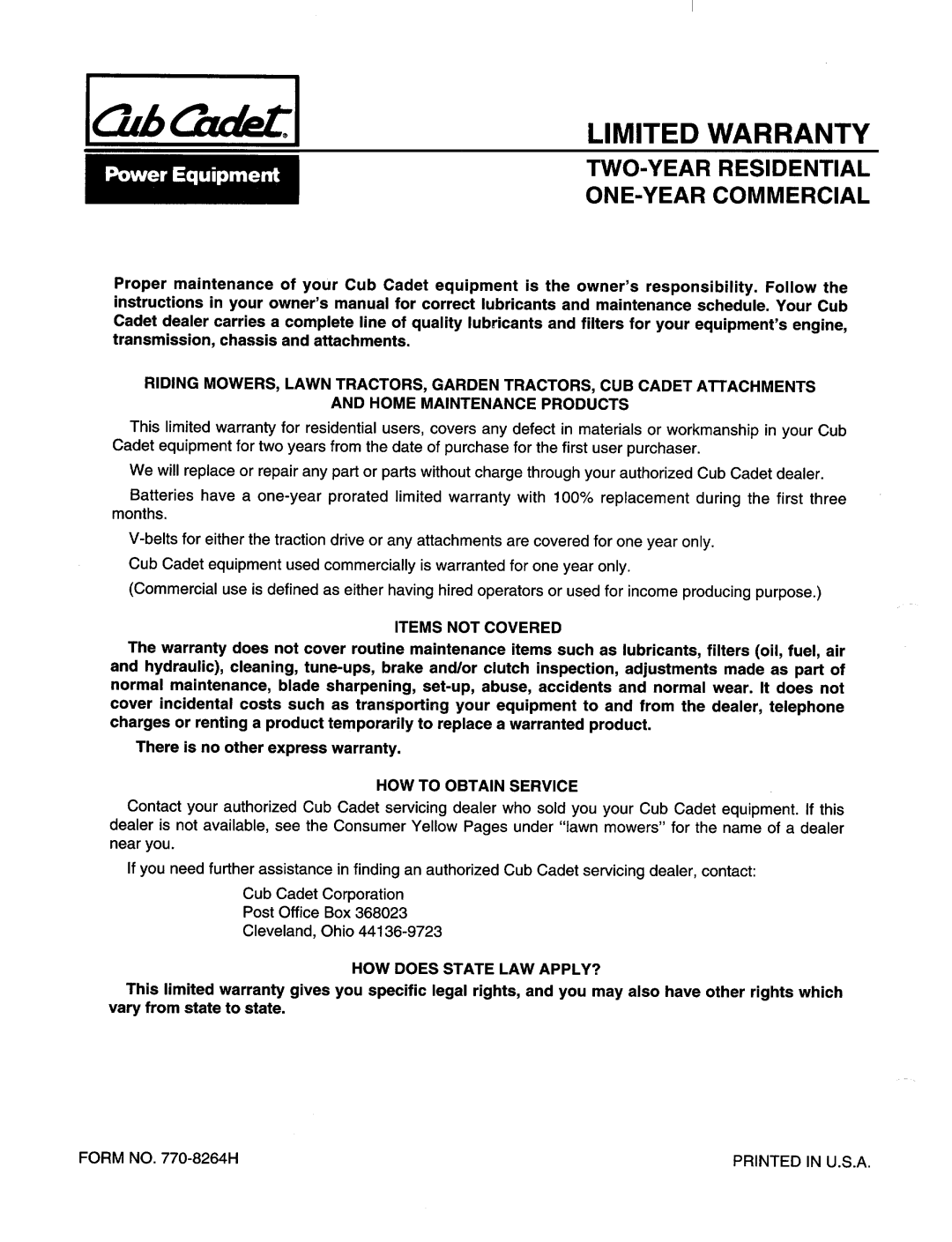 Cub Cadet 898C manual 