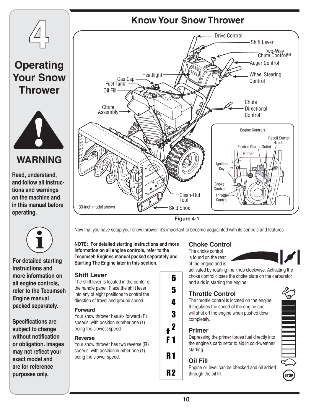 Cub Cadet 930 SWE, 933 SWE warranty Operating Your Snow Thrower, Know Your Snow Thrower 